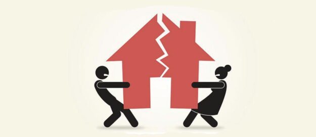 man and woman vectors holding a piece of home breaking it | Matrimonial Property Division in Kenya | Njaga & Co. Advocates family law firm