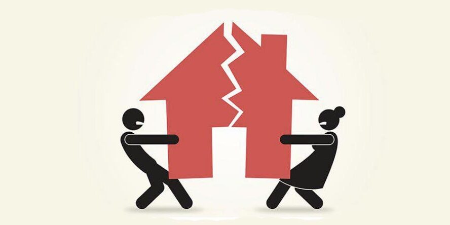 man and woman vectors holding a piece of home breaking it | Matrimonial Property Division in Kenya | Njaga & Co. Advocates family law firm
