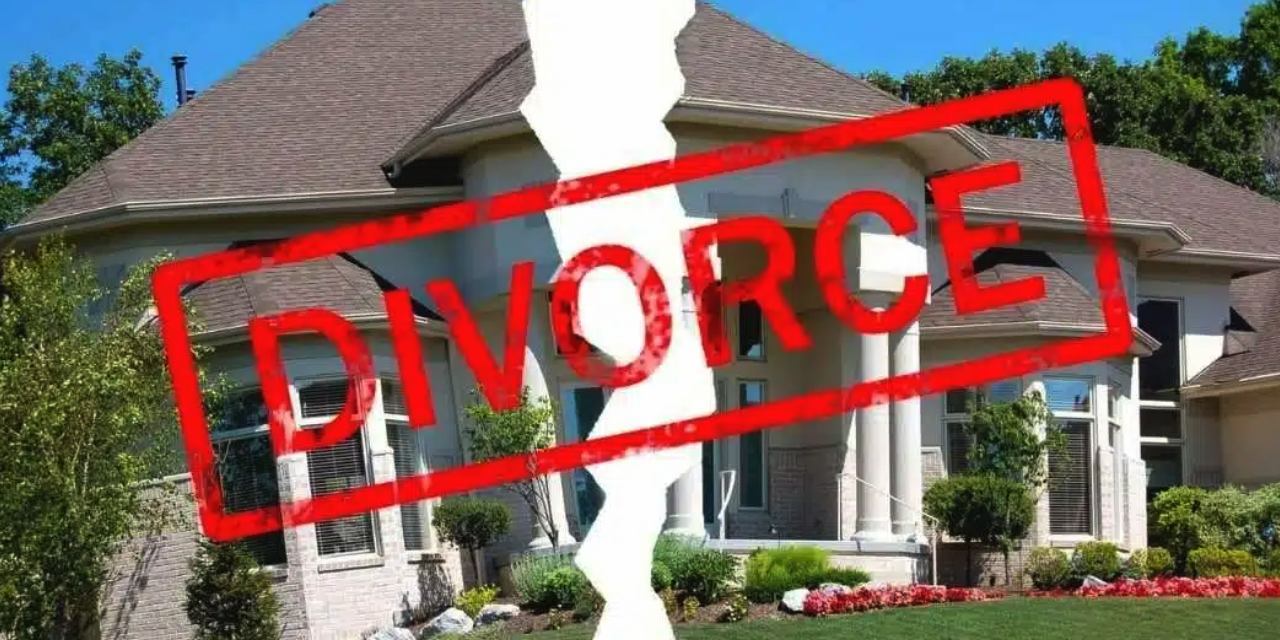 house with a jagged split down the middle and the word 'DIVORCE' stamped in red | Division of Property After Divorce in Kenya | Njaga advocates family law in Kenya