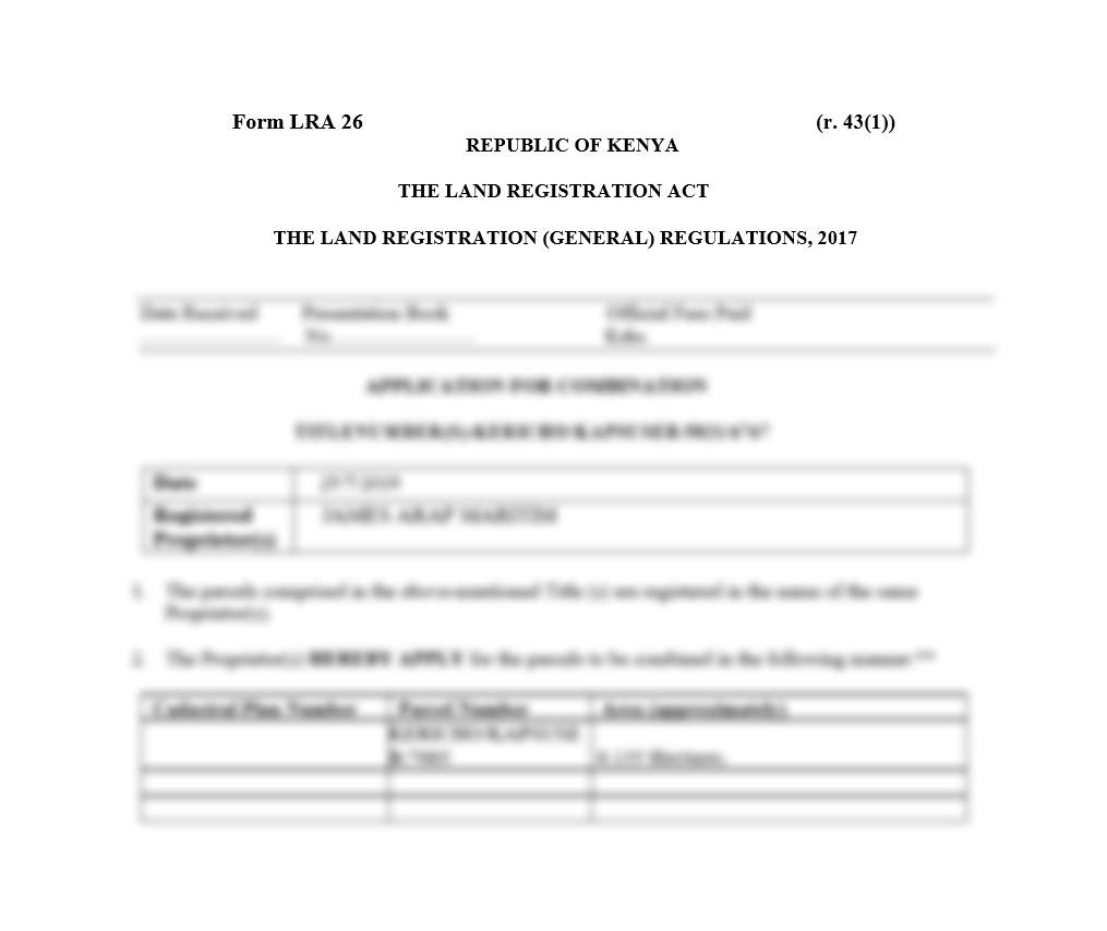 Application for Combination - Form LRA-26 | land forms online
