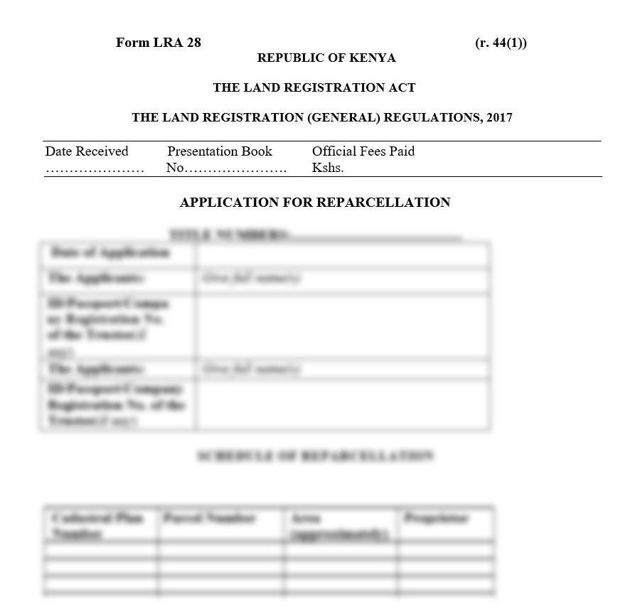 Application for Reparcellation - Form LRA-28 | land forms
