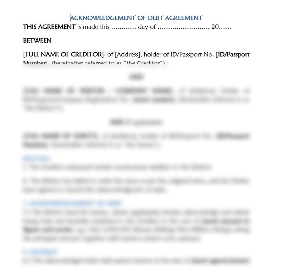 Acknowledgment of Debt Agreement | legal documents in Kenya