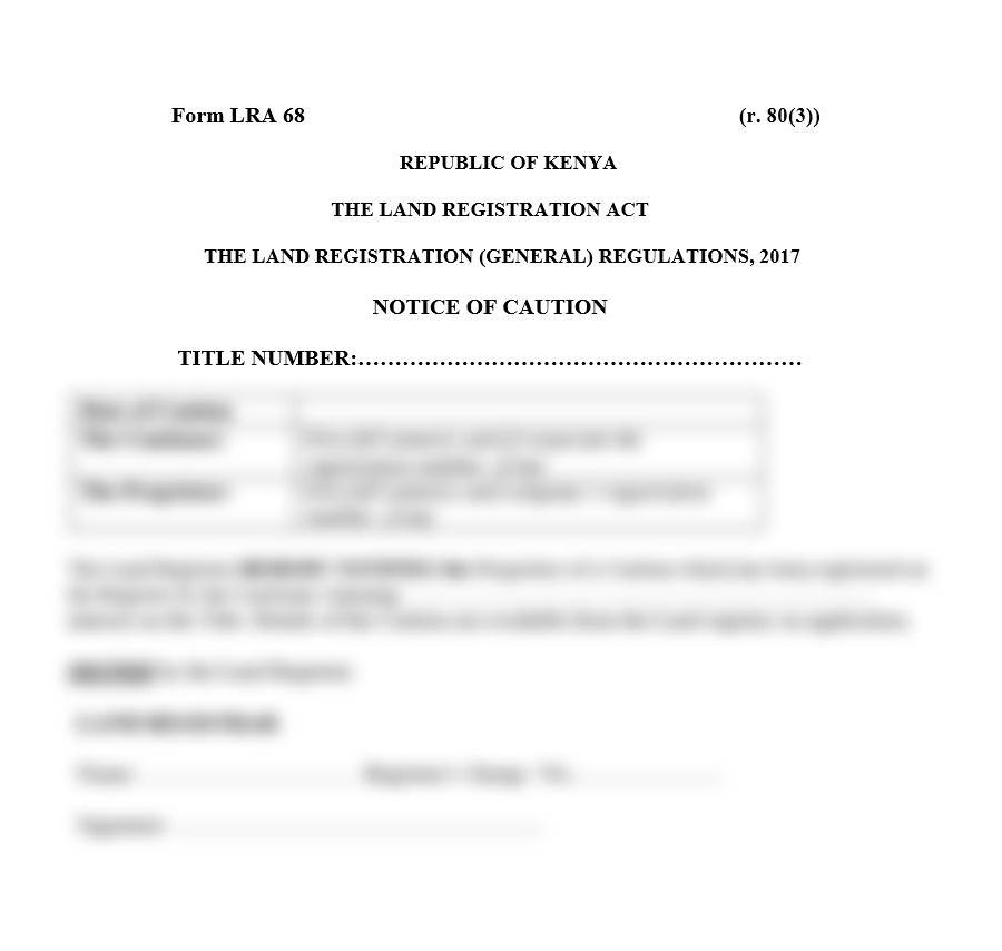 Notice of Caution Form LRA-68 | land registration forms in kenya