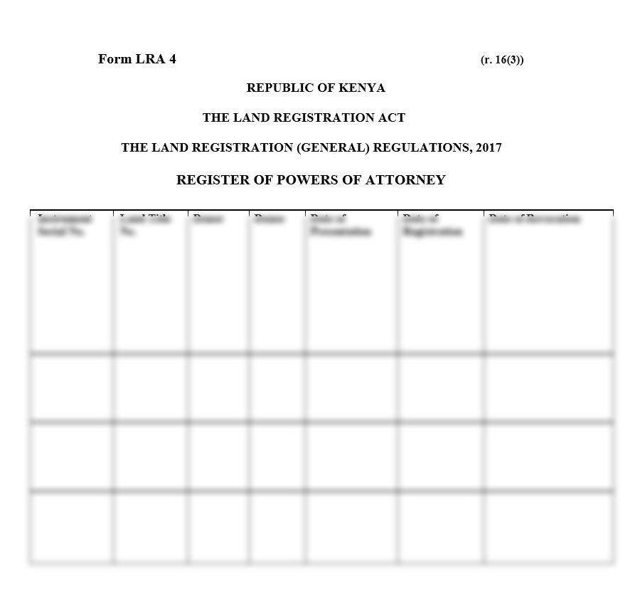 Register of Powers of Attorney - LRA-4 | land forms in kenya