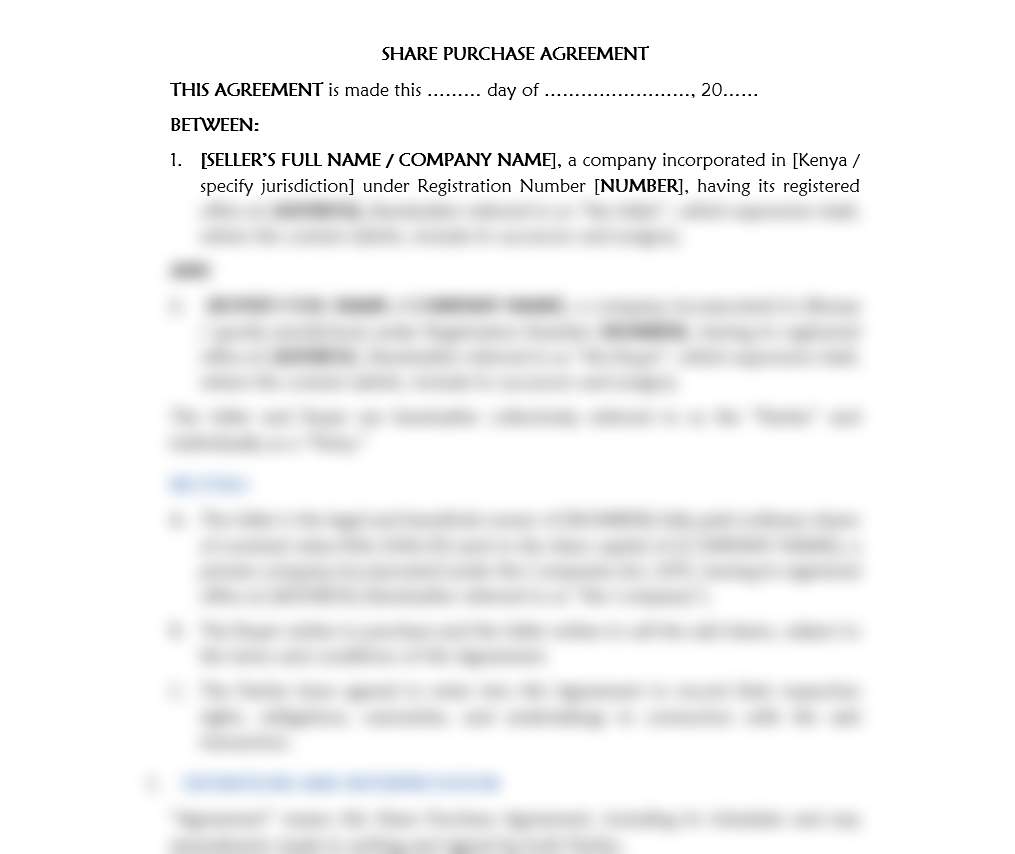 SHARE PURCHASE AGREEMENT by Njaga Advocates Kenya | free legal documents