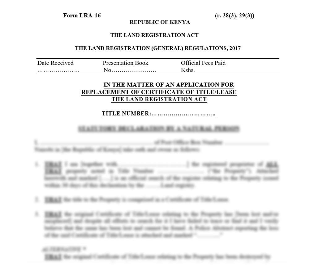 Statutory Declaration by a Natural Person - Form LRA-16 | land forms in kenya