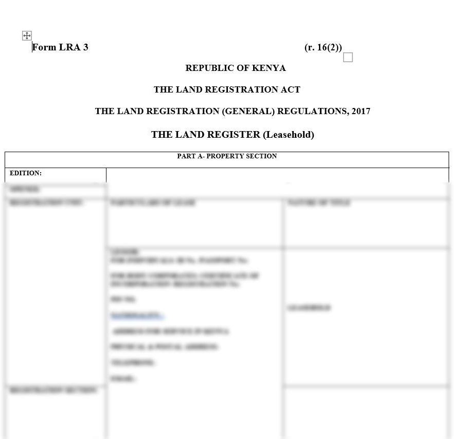 The Land Register (Leasehold) – LRA-2 | land forms in Kenya | legal services in Kenya