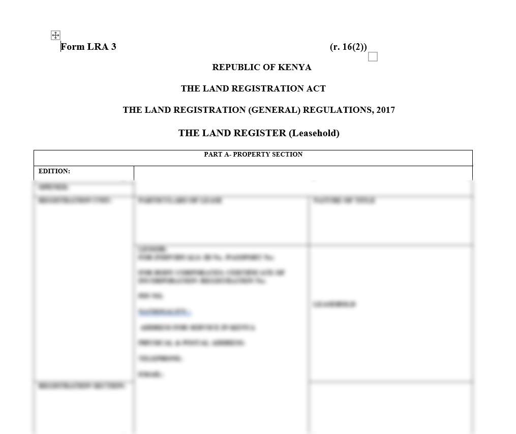 The Land Register (Leasehold) – LRA-2 | land forms in Kenya | legal services in Kenya
