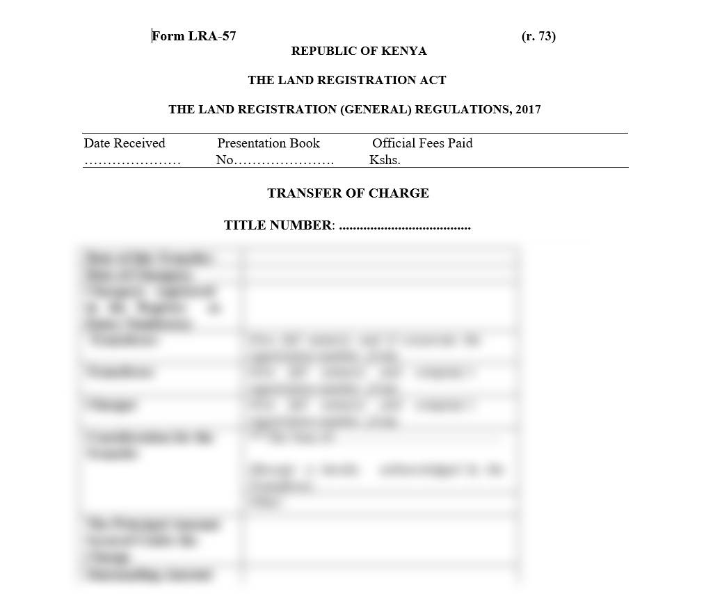 Transfer of Charge - Form LRA-57 | land forms in Kenya