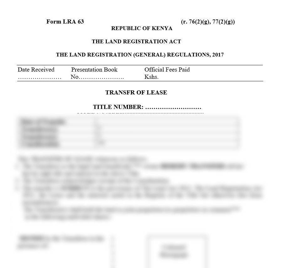 Transfer of Lease - Form LRA-63 | best law firm in Kenya | land forms in Kenya | CSR