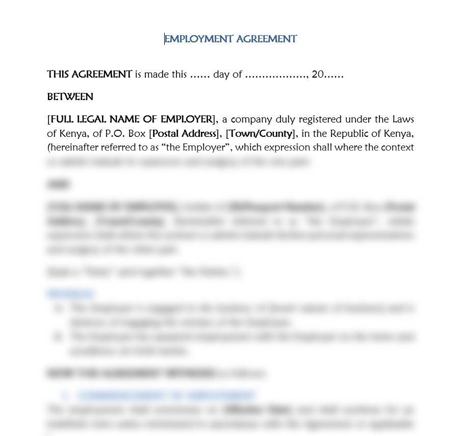 General Employment Agreement | contract agreement letter | employment lawyer in kenya