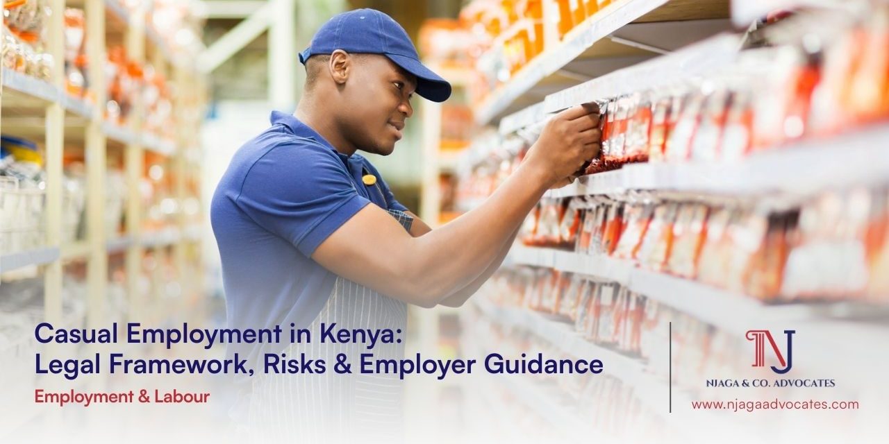 Casual Employment in Kenya Supermarket attendant arranging items in the supermarket aisle showing Casual Employment in Kenya concept | employment law in kenya