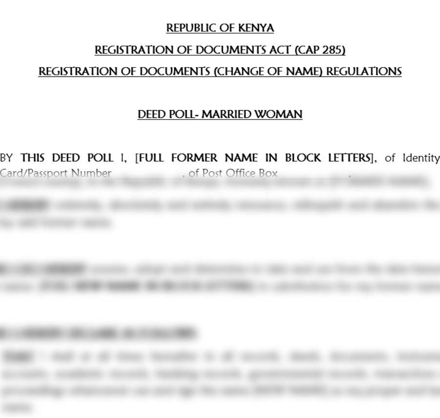 Download Deed Poll - Married Woman | legal documents online | legal services in kenya | registration documents online | marriage act