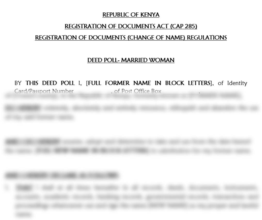 Download Deed Poll - Married Woman | legal documents online | legal services in kenya | registration documents online | marriage act