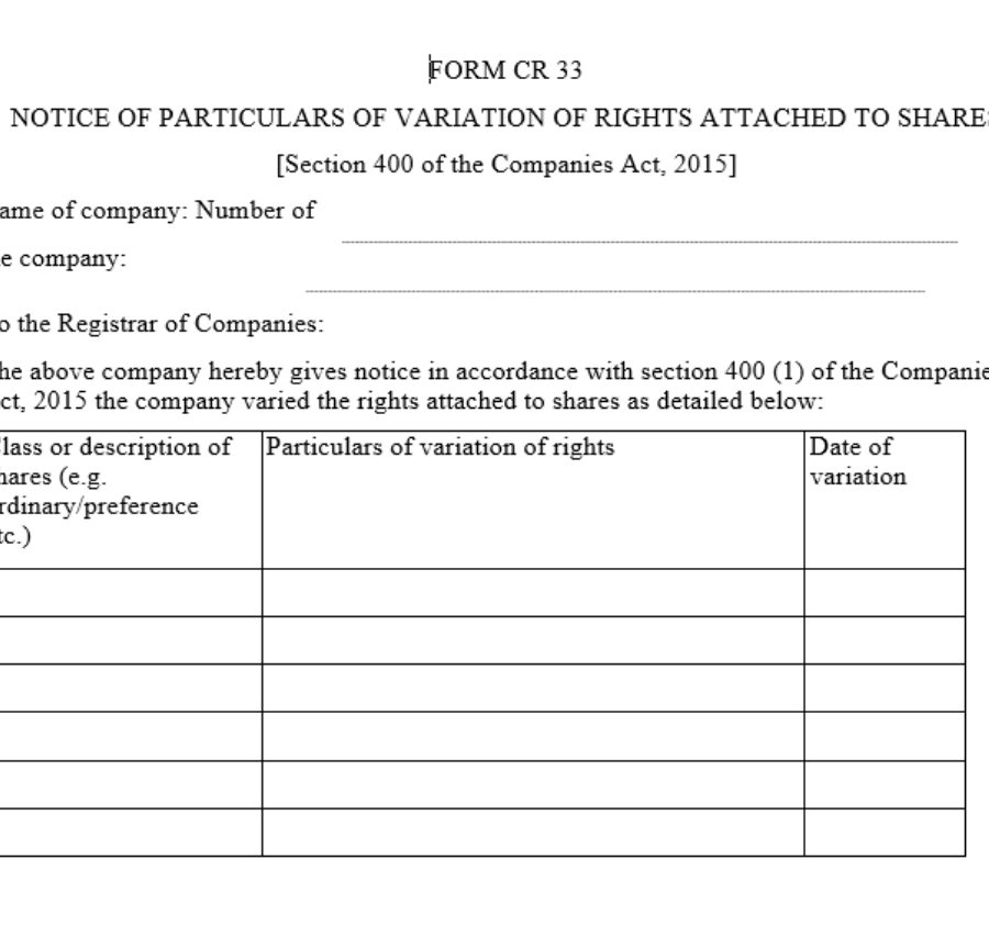 Notice of particulars of variation of rights attached to shares